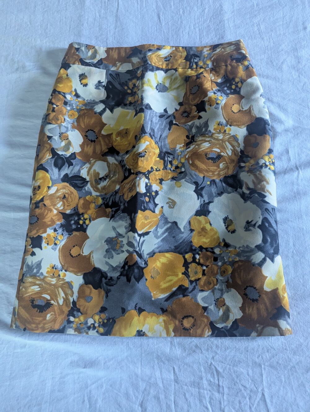 J.Crew Golden Roses Skirt Size 10 Silk Wool Blend Womens Pencil Office Business